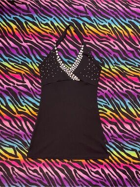 Y2k Black Halter top with Rhinestone